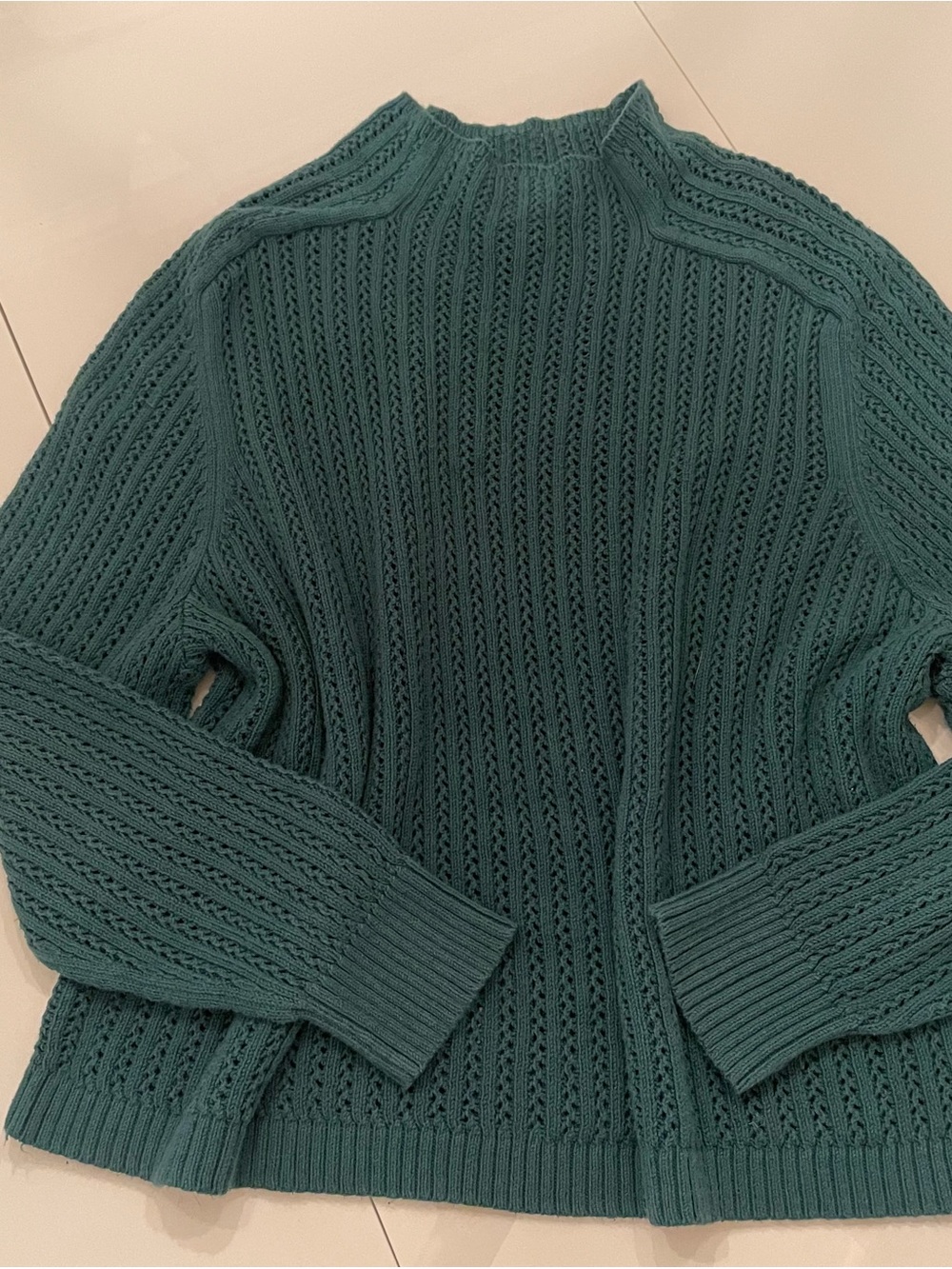 LOFT Teal Open-Knit Mock Neck Sweater